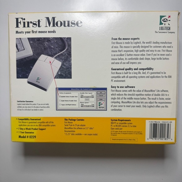 Logitech First Mouse Serial Version PC Computer Mouse - OPEN BOX. (No Adapter) - Picture 2 of 9